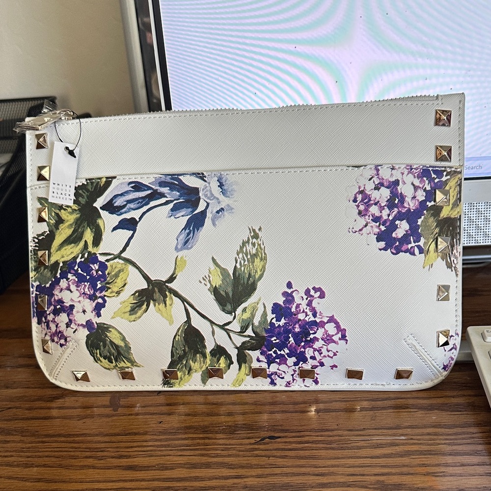 White House Black Market Floral Studded Clutch